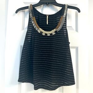 Free People Embellished Black Tank